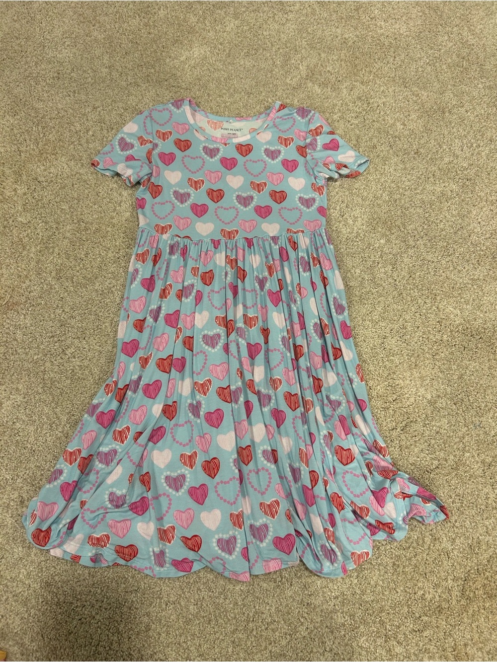 Posh Peanut Light Blue Heart-Print Valentine Twirl Dress